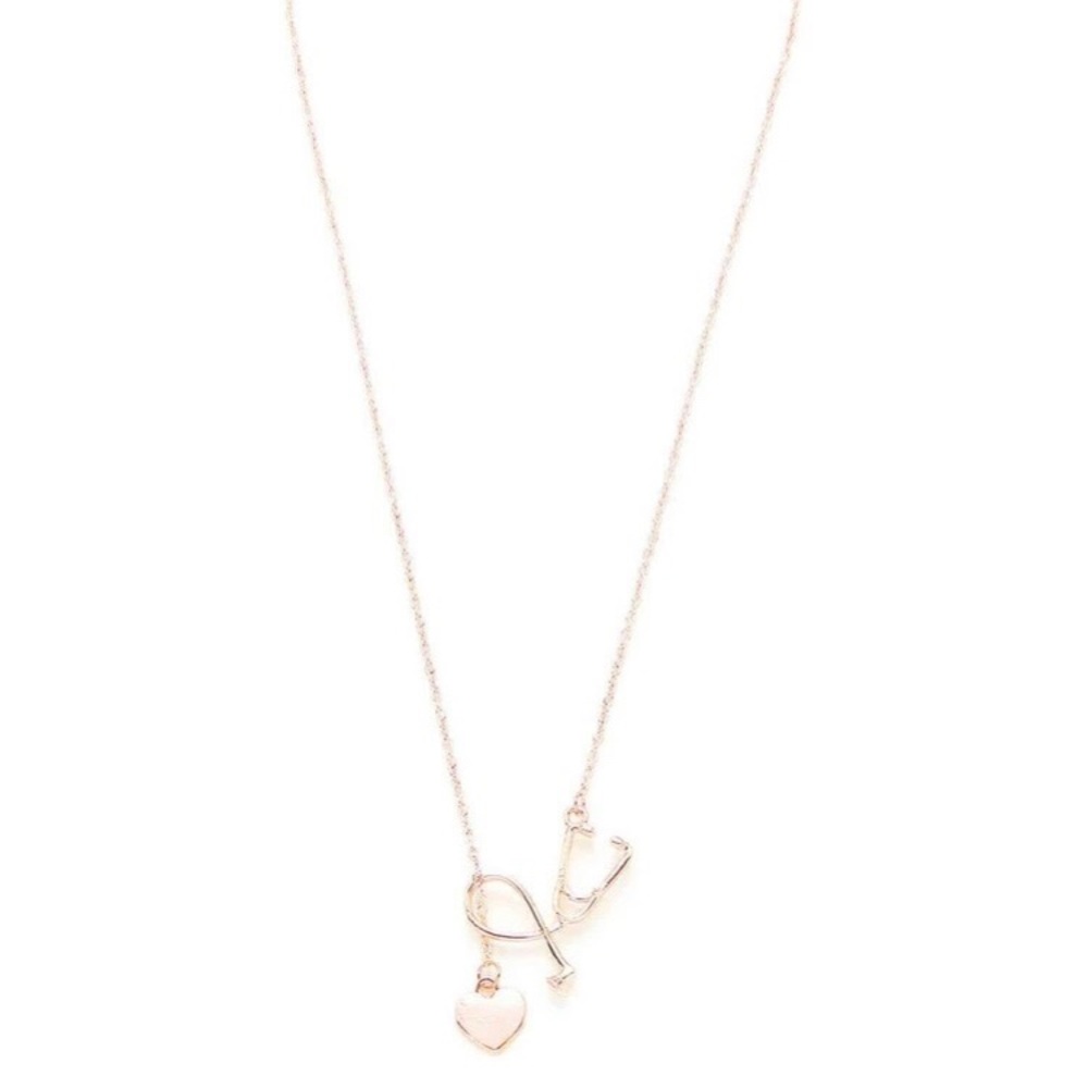Rose Gold Heart & Stethoscope Necklace - Picture 4 of 5